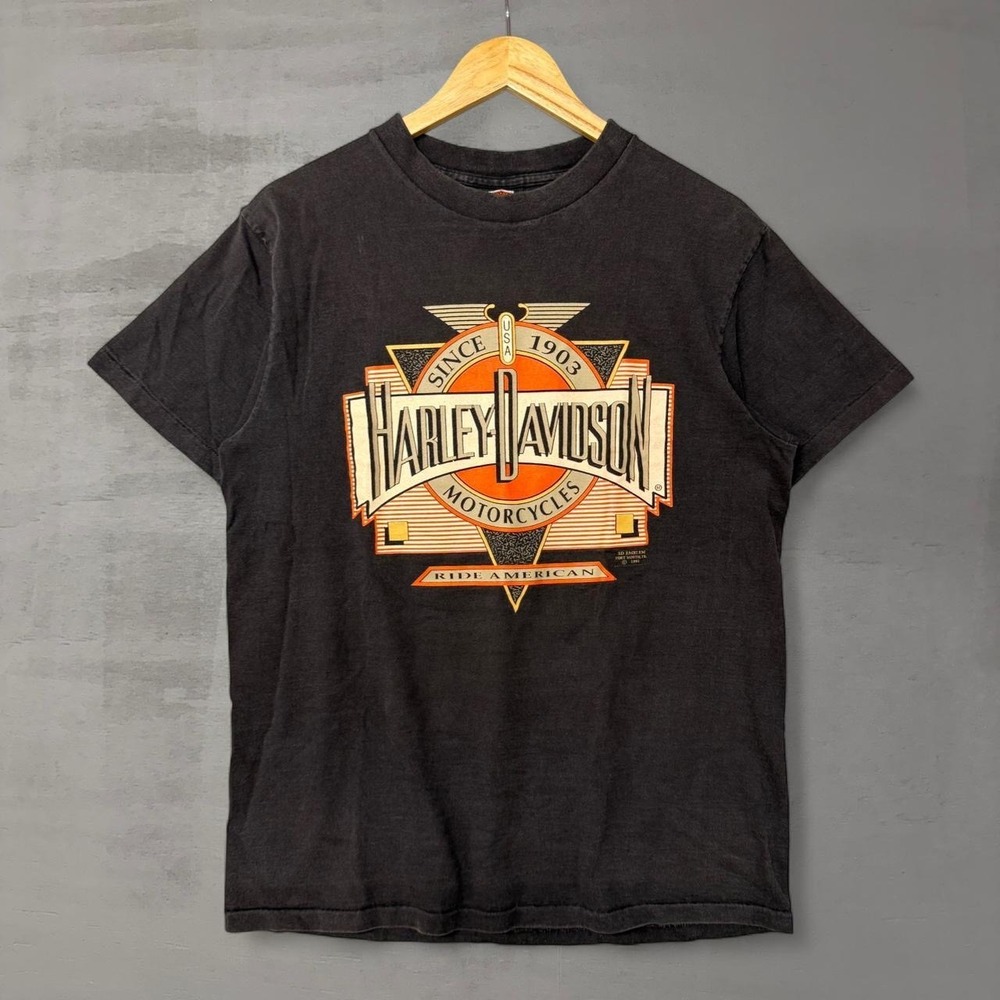 Vintage 1991 Harley Davidson 3D Emblem Shirt‎ Men's Large Ride American Faded